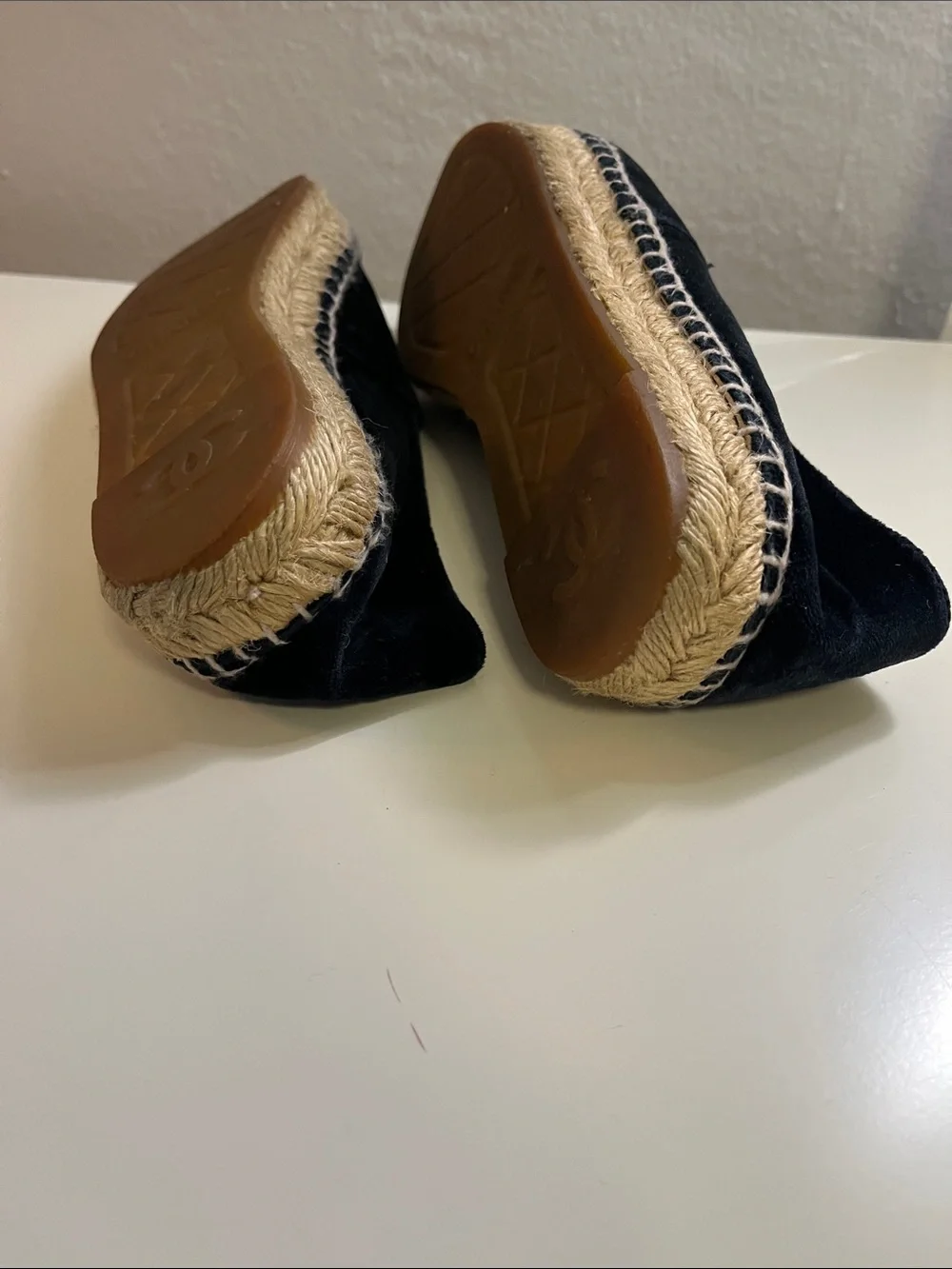 CHANEL Black Velvet Espadrilles with Interlocking CC